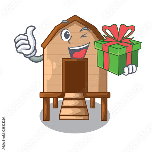 With gift chicken in a on charater coop