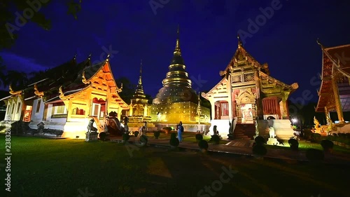 Beautiful Wat Phra Singh temple the very most famous temple at twilight, Chiang Mai, Thailand.