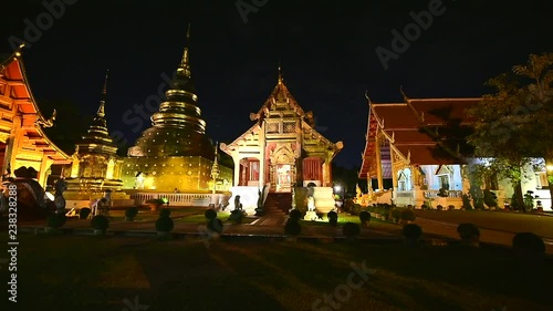 Beautiful Wat Phra Singh temple the very most famous temple at twilight, Chiang Mai, Thailand.