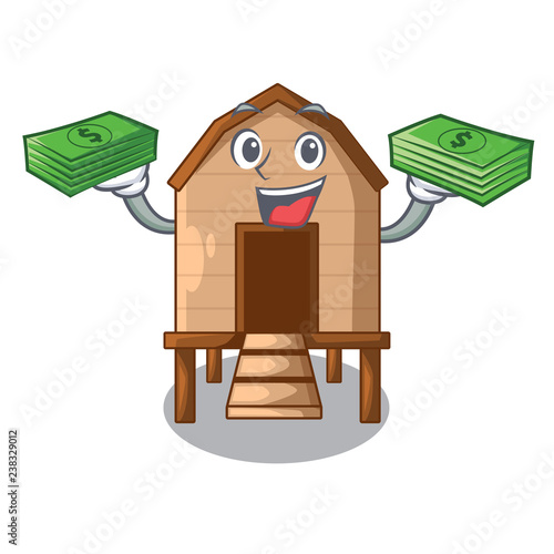 With money chicken in a on charater coop