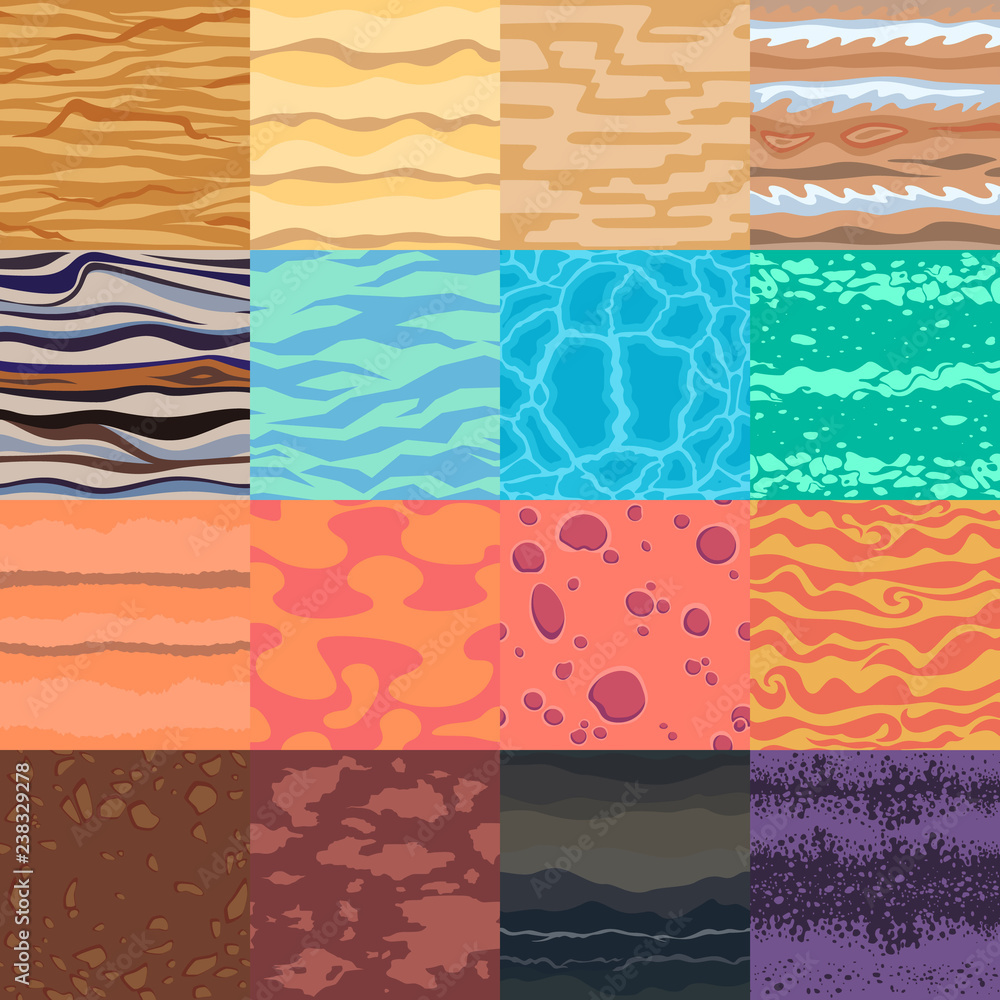 Set of vector seamless cartoon textures. Abstract stone, sand, rock and  desert natural patterns Stock Illustration | Adobe Stock