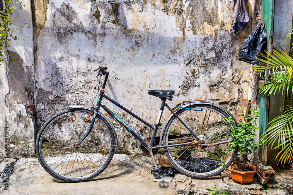 Vintage old bycicle on the street