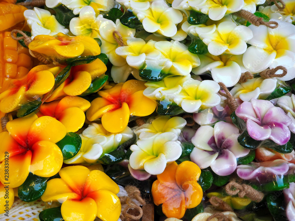 Fototapeta premium Frangipani/Plumeria Flower Scented Soaps - Handmade Aromatherapy Flower Shaped Soap