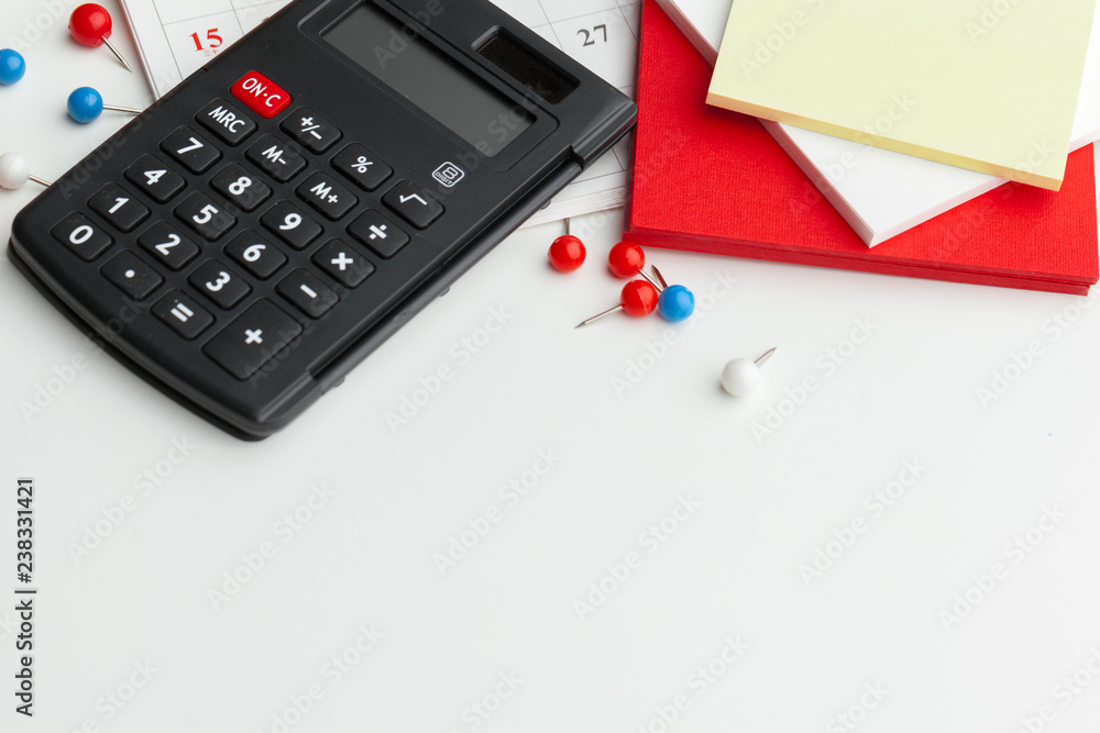 Business still life with calculator on table in office. Business still life with calculator on table in office.