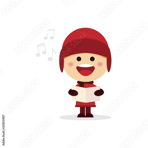 Christmas boy singing carols on a white background. Vector illustration
