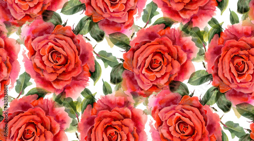 Seamless pattern with red  watercolor roses
