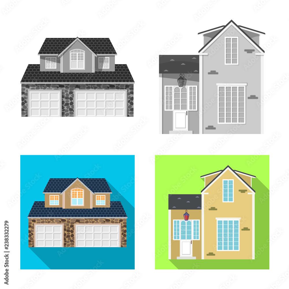 Vector design of building and front icon. Set of building and roof stock vector illustration.