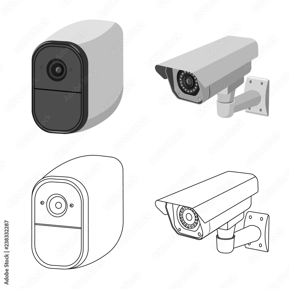 Isolated object of cctv and camera sign. Set of cctv and system stock symbol for web. Isolated object of cctv and camera sign. Set of cctv and system stock symbol for web.