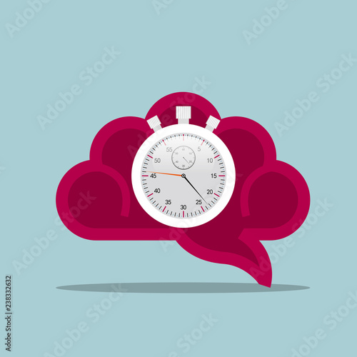 Brain and stopwatch combination.Isolated on blue background.