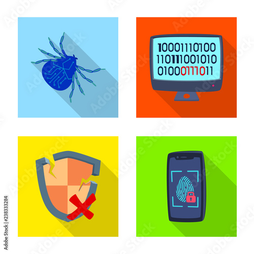 Vector illustration of virus and secure symbol. Set of virus and cyber vector icon for stock. photo