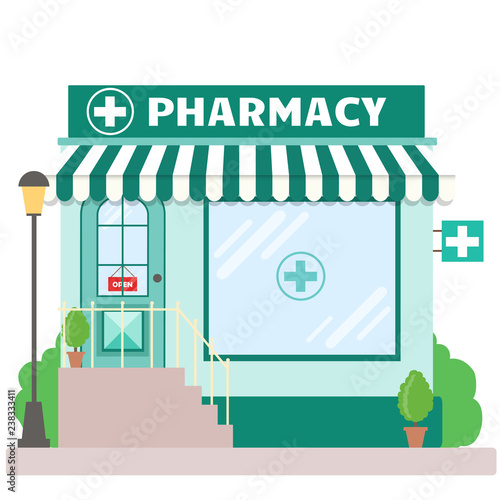 Facade pharmacy store with a signboard