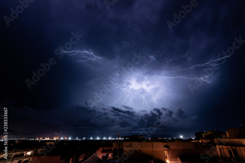 Electric storm in Sardinia Cagliari Capoterra during October 2018 with bolts