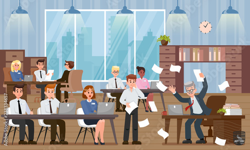 Boss Scolds Employee. Vector Flat Illustration.