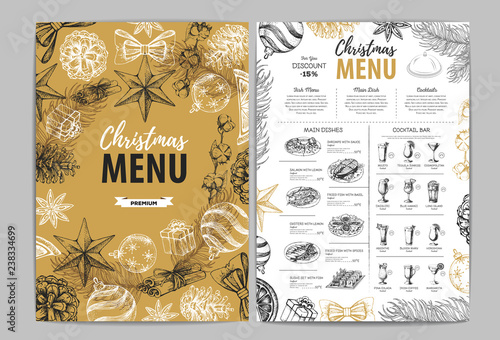 Hand drawing Christmas holiday menu design. Restaurant menu