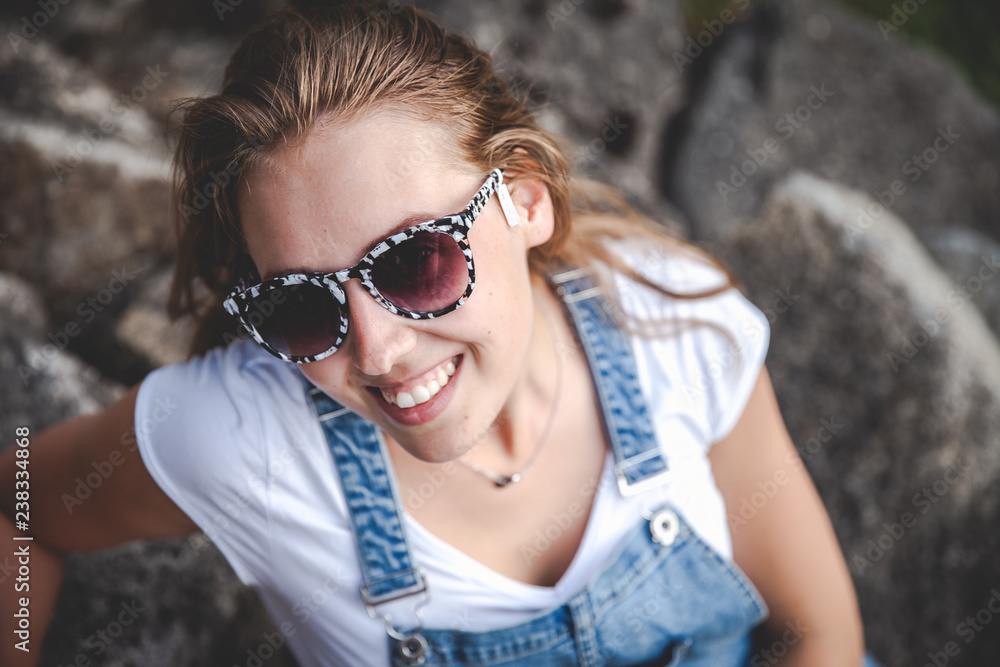 beautiful young blond woman with sunglasses in the nature summer beautiful young blond woman with sunglasses in the nature summer