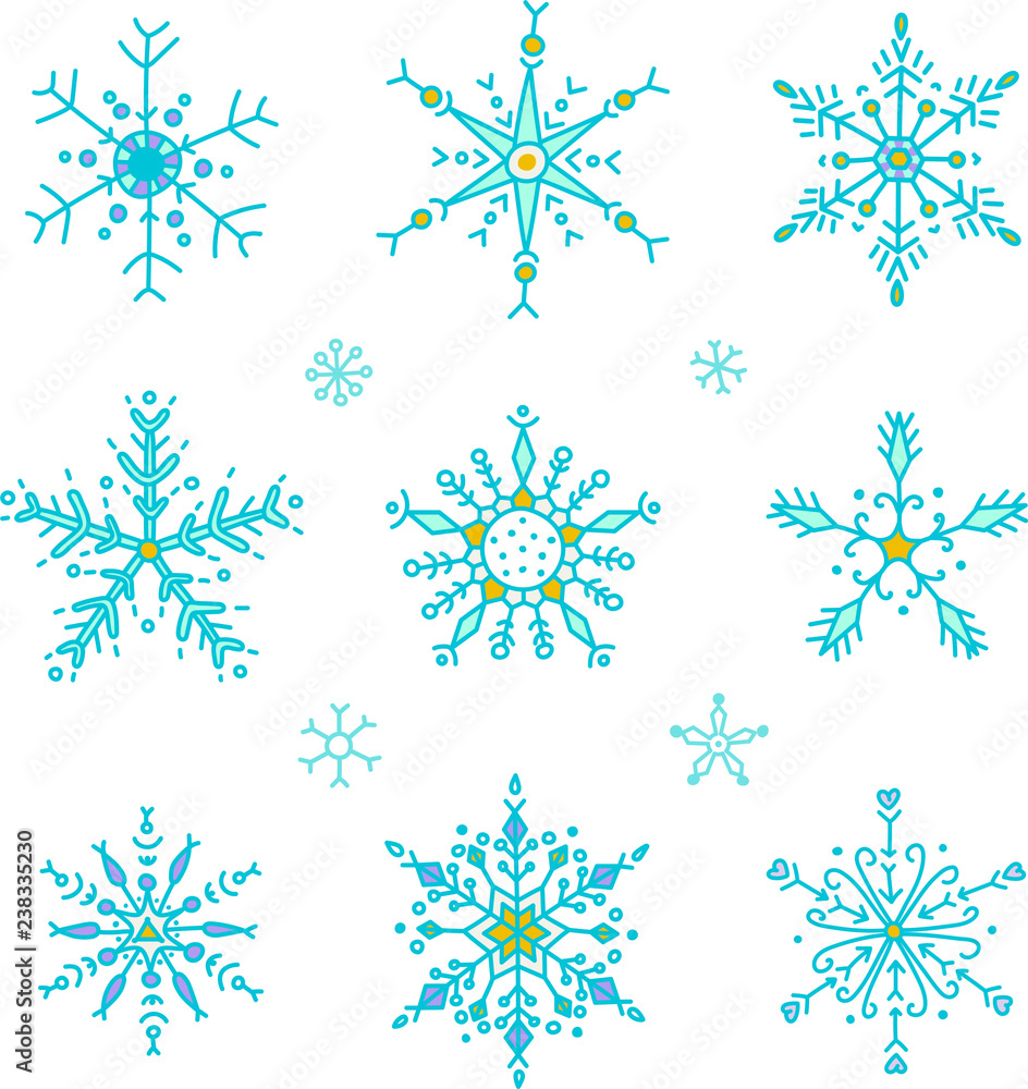 Doodle style vector snowflakes set