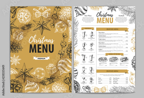 Hand drawing Christmas holiday menu design. Restaurant menu
