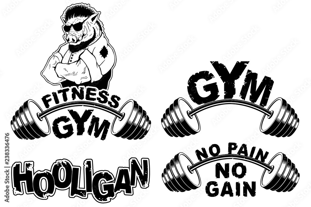 Vector set design for a gym with an abstract image of a strong wild boar. Vector set design for a gym with an abstract image of a strong wild boar.