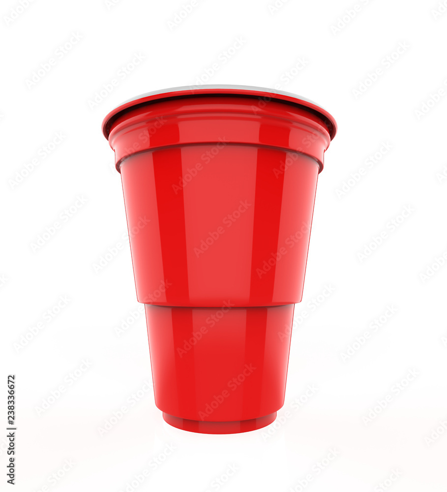 Red plastic party cups set, isolated on white background. 3d illustration Red plastic party cups set, isolated on white background. 3d illustration