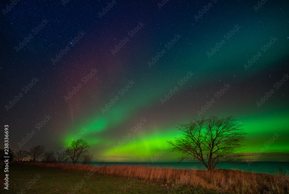Beautiful display of aurora borealis or northern lights.