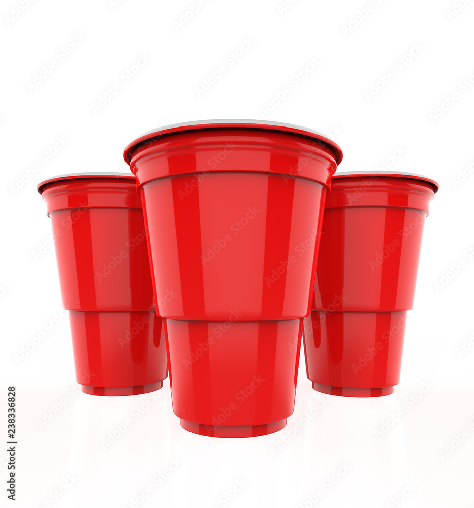 Red plastic party cups set, isolated on white background. 3d illustration Red plastic party cups set, isolated on white background. 3d illustration