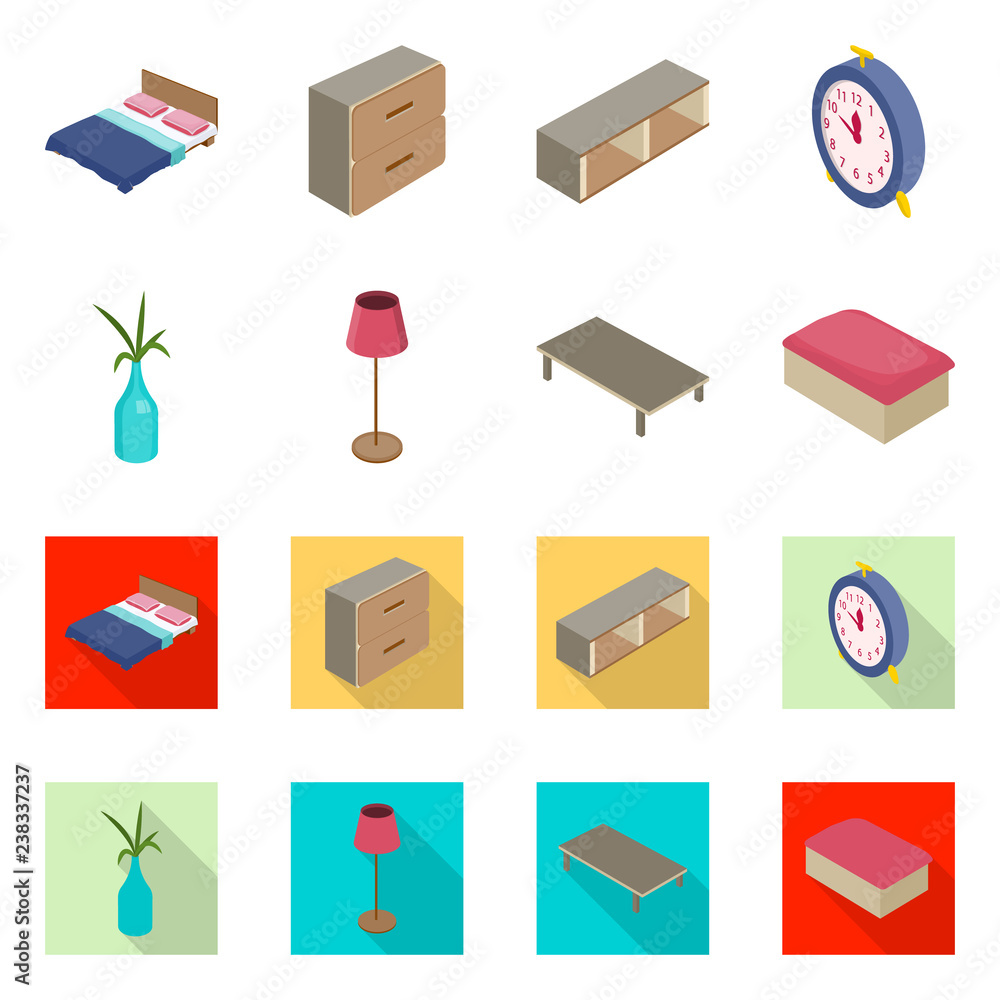 Isolated object of bedroom and room icon. Set of bedroom and furniture stock symbol for web. Isolated object of bedroom and room icon. Set of bedroom and furniture stock symbol for web.