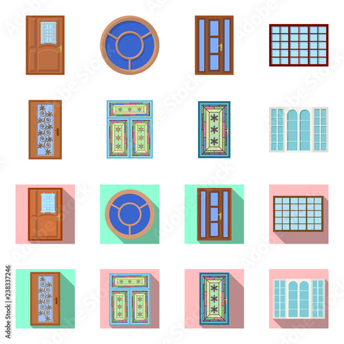 Vector illustration of door and front icon. Set of door and wooden stock vector illustration.