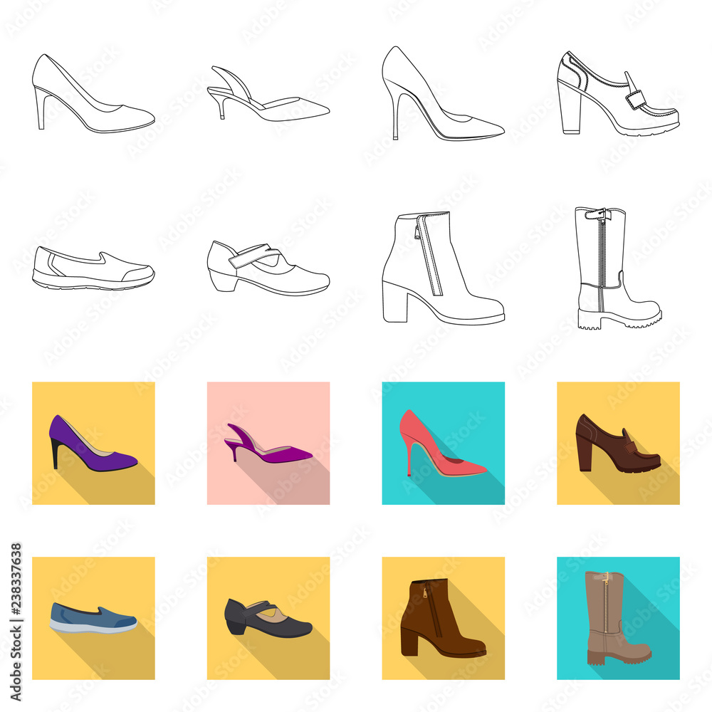 Isolated object of footwear and woman symbol. Set of footwear and foot stock symbol for web.