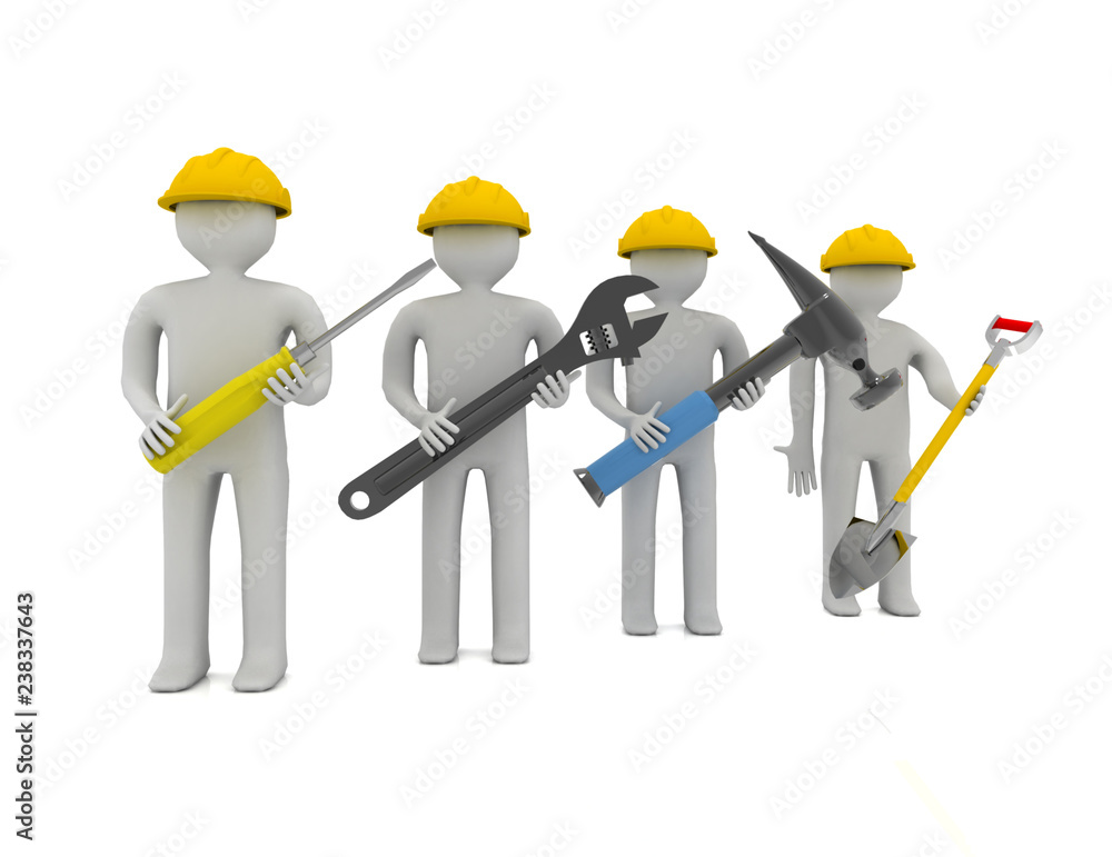 3d people - human character, team of construction workers 3d people - human character, team of construction workers