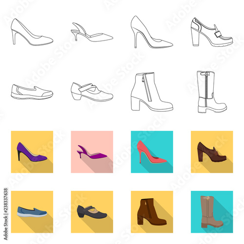 Isolated object of footwear and woman symbol. Set of footwear and foot stock symbol for web.