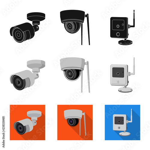 Vector illustration of cctv and camera icon. Collection of cctv and system stock vector illustration.