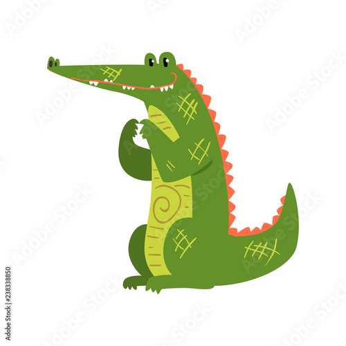 Friendly crocodile swallowing the sun, funny predator cartoon character vector Illustration on a white background