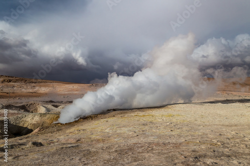 Steam rising from a geyser in Altiplano, Bolivia
