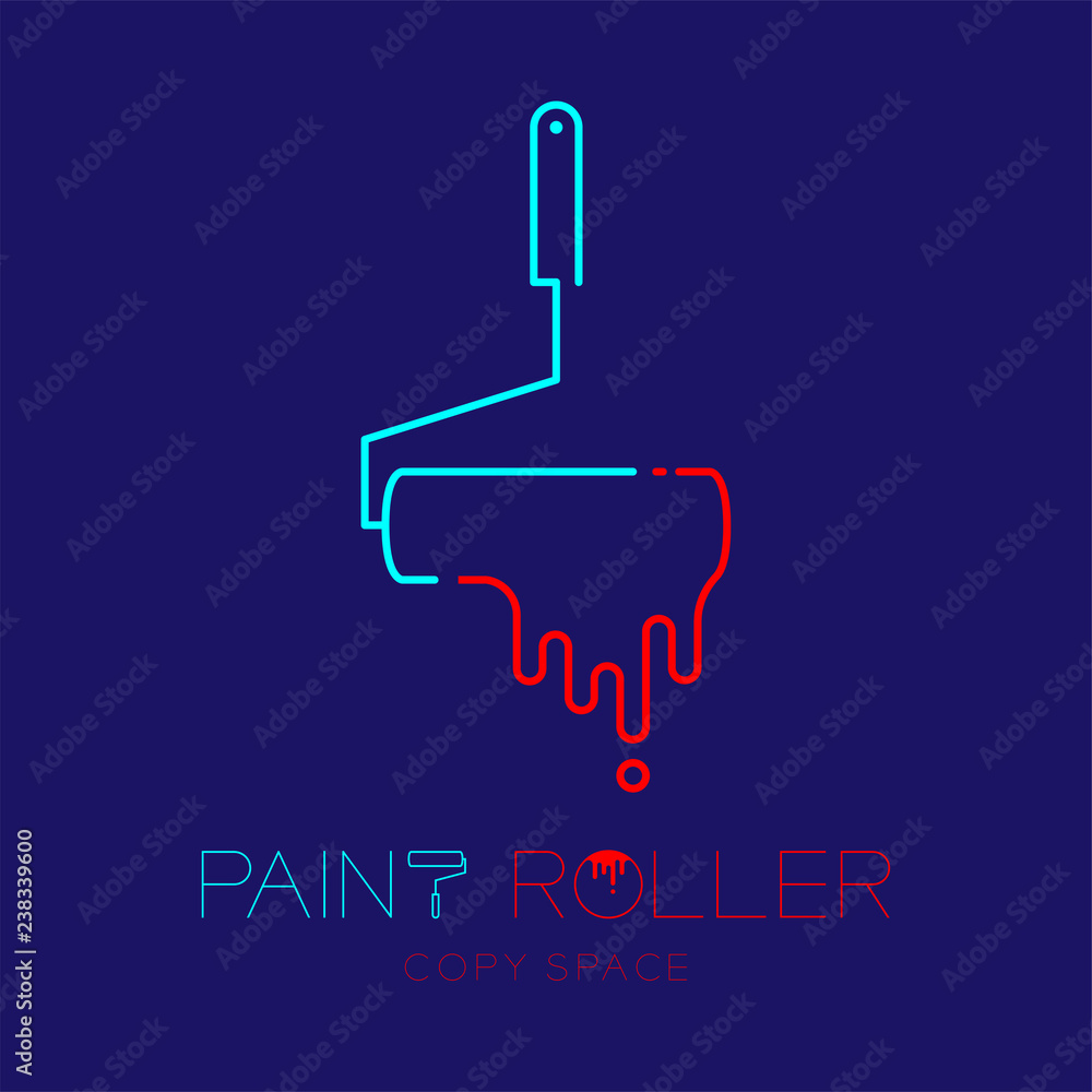 Paint roller logo icon outline stroke set dash line design illustration