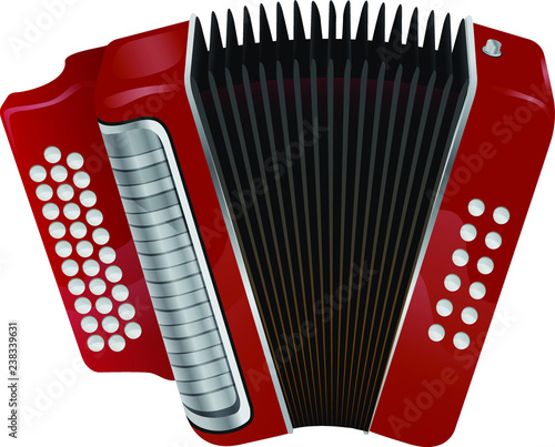 Traditional music instrument. Red accordion vector element.