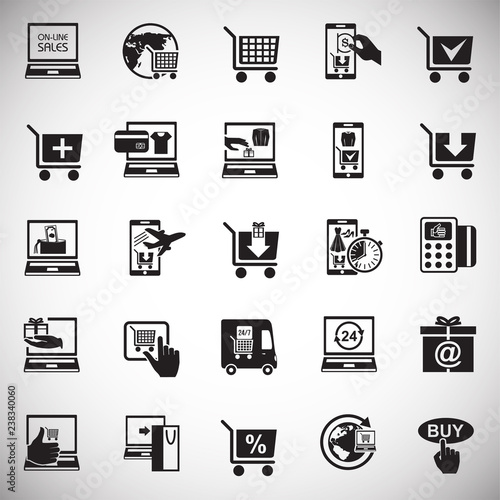 Online shopping icons set on white background for graphic and web design, Modern simple vector sign. Internet concept. Trendy symbol for website design web button or mobile app