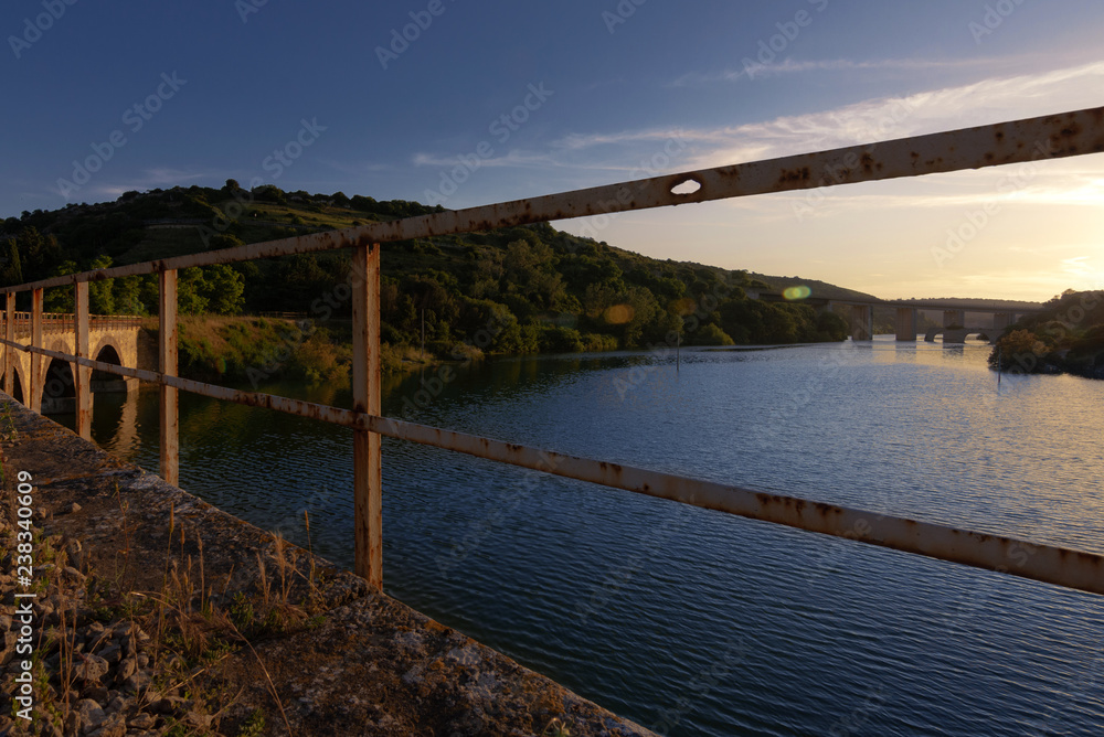 View Lake Barrocus from Railway train bridge in Isili  town in the historical region of Sarcidano, province of South Sardinia.