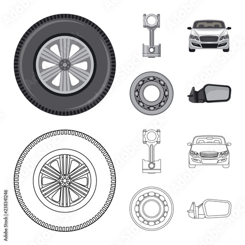 Vector illustration of auto and part icon. Collection of auto and car stock symbol for web.