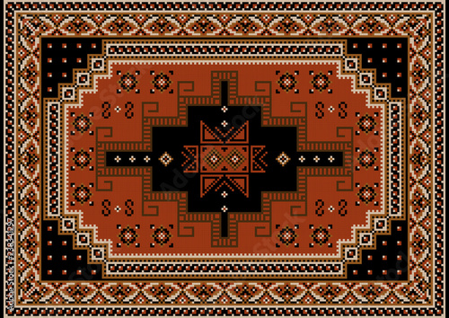 Luxury vintage oriental carpet with red-brown, black, beige and brown shades on black background


