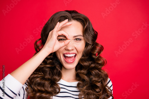 Fotografija Close up portrait of attractive positive charming she her girl with long wave ha