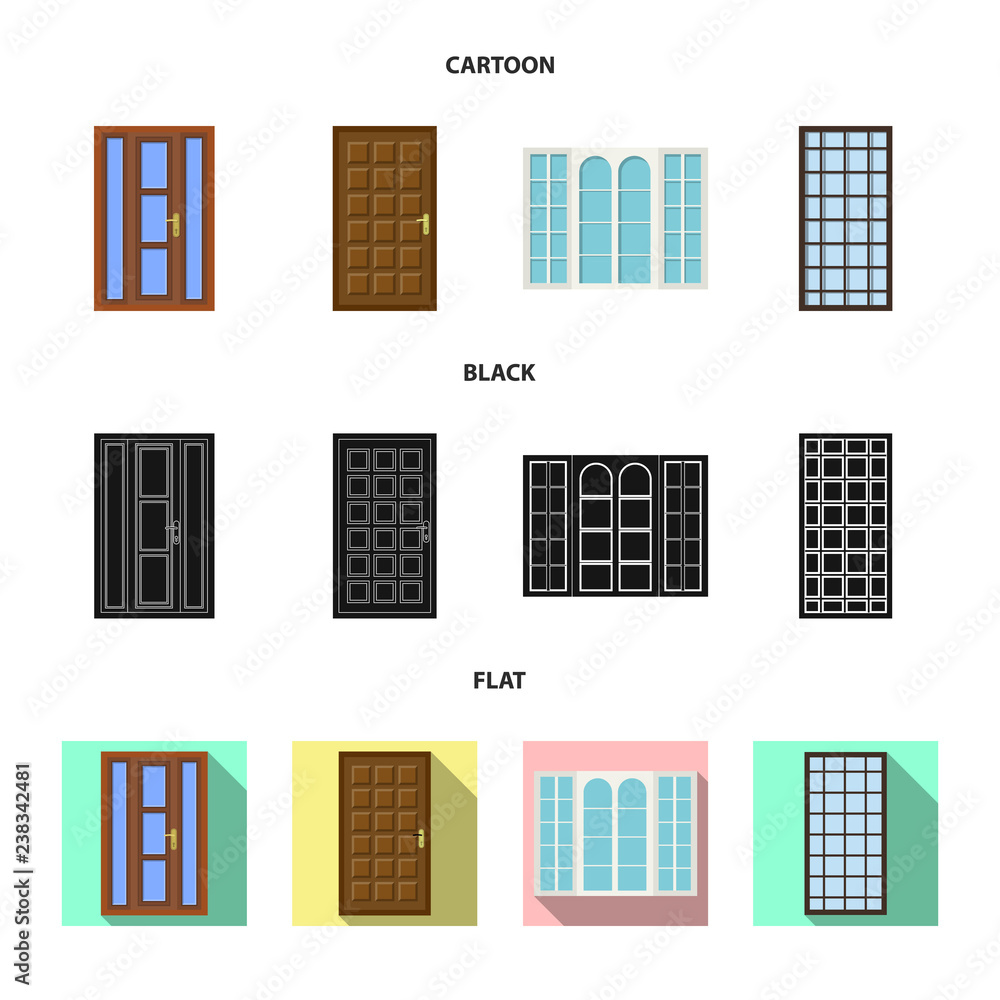 Vector design of door and front icon. Collection of door and wooden stock symbol for web. Vector design of door and front icon. Collection of door and wooden stock symbol for web.