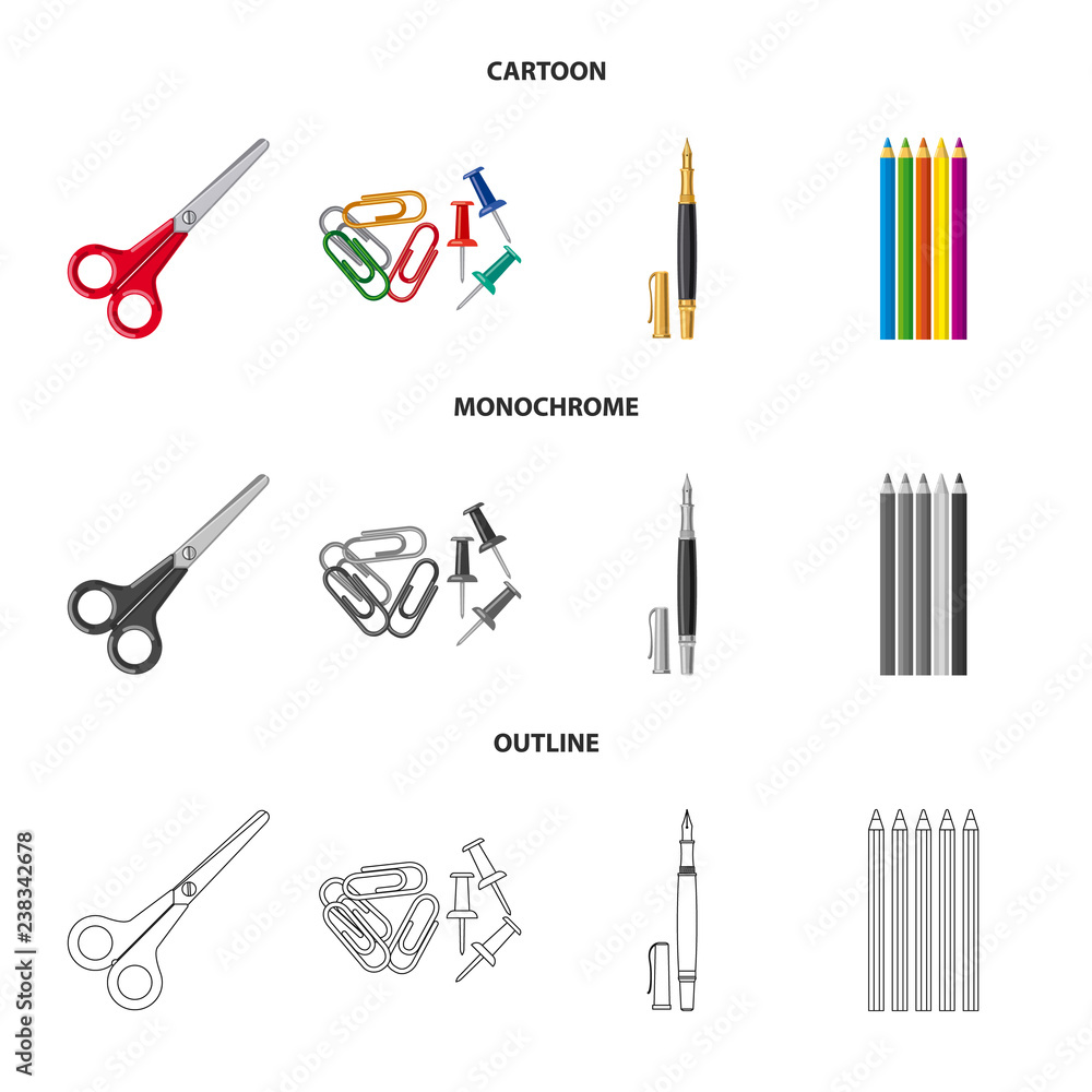 Vector illustration of office and supply icon. Collection of office and school vector icon for stock. Vector illustration of office and supply icon. Collection of office and school vector icon for stock.