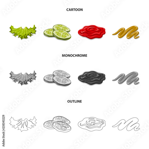 Vector design of burger and sandwich symbol. Collection of burger and slice stock symbol for web.