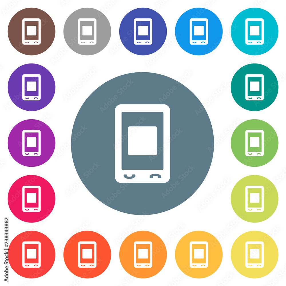 Mobile media stop flat white icons on round color backgrounds Mobile media stop flat white icons on round color backgrounds