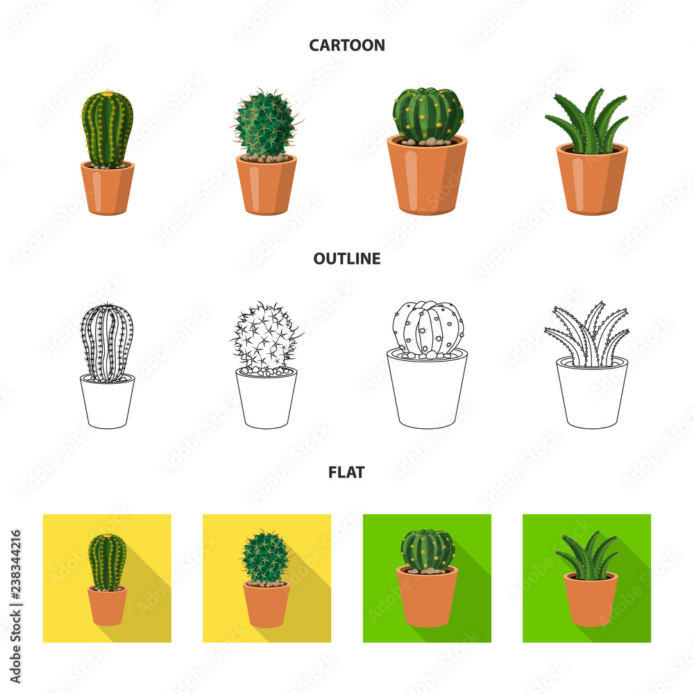 Vector illustration of cactus and pot sign. Set of cactus and cacti stock symbol for web. Vector illustration of cactus and pot sign. Set of cactus and cacti stock symbol for web.