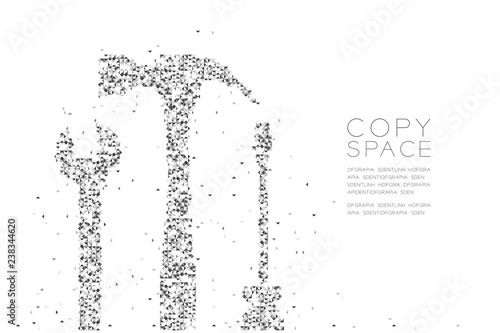 Abstract Geometric polygon square box and Triangle pattern Wrench screwdriver and hammer shape, Mechanic concept design black color illustration isolated on white background with copy space, vector