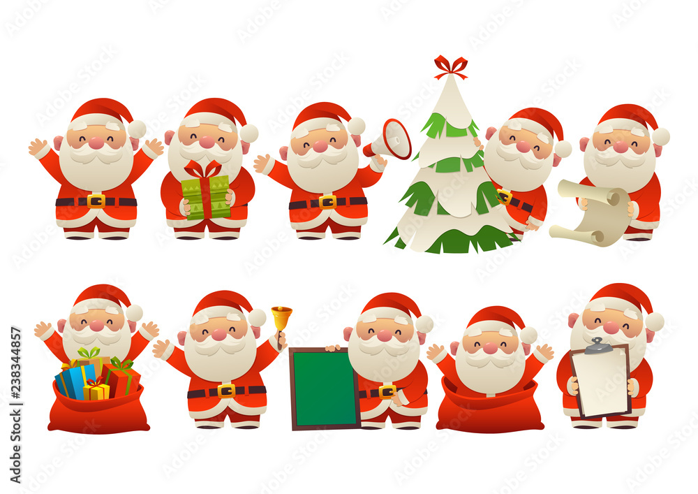 Collection of happy cute Christmas Santa Claus