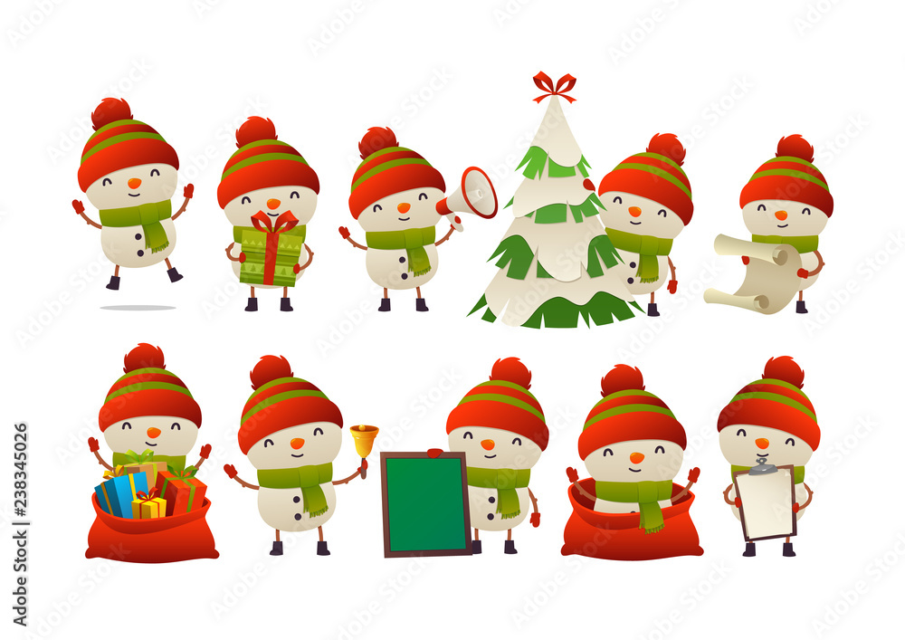 Collection of happy cute Christmas snowman isolated Collection of happy cute Christmas snowman isolated