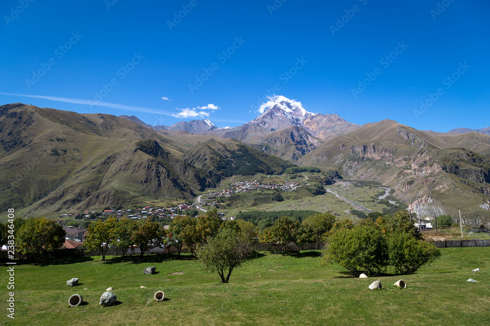 Mount Kazbek view from Stepantsminda in Georgia