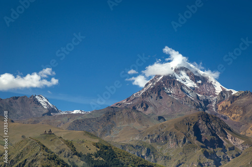 Mount Kazbek view from Stepantsminda in Georgia